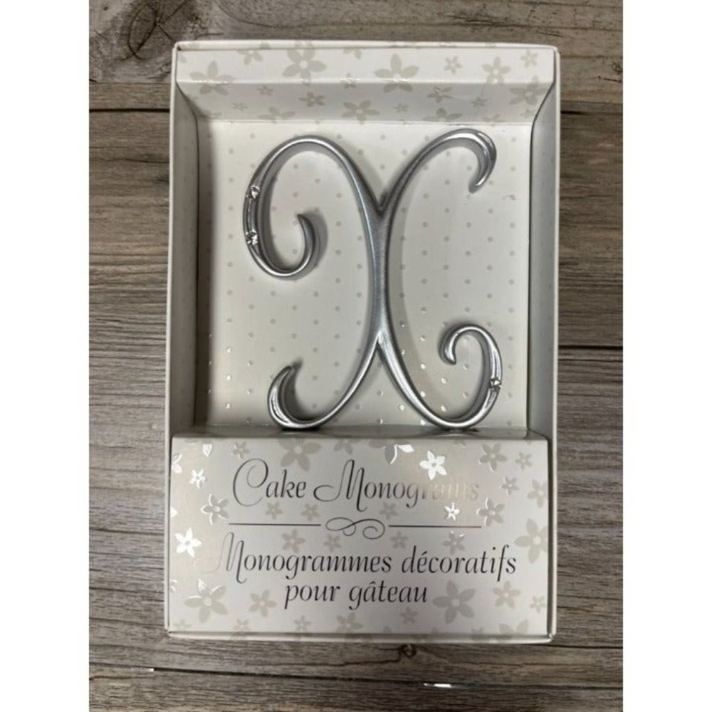 Wedding Small X Silver Finish Monogram Initial Rhinestones Cake Topper